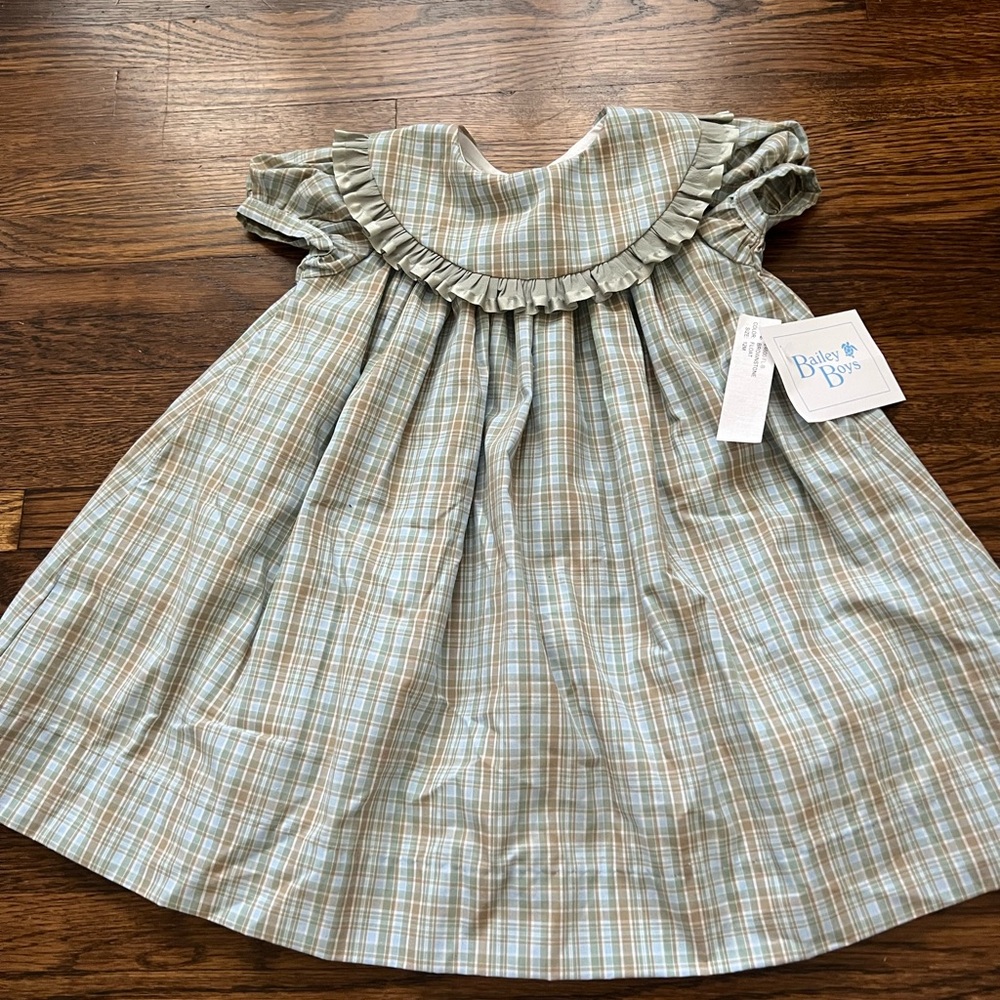 Bailey Boys Green Plaid Ruffle Collar Kids Dress